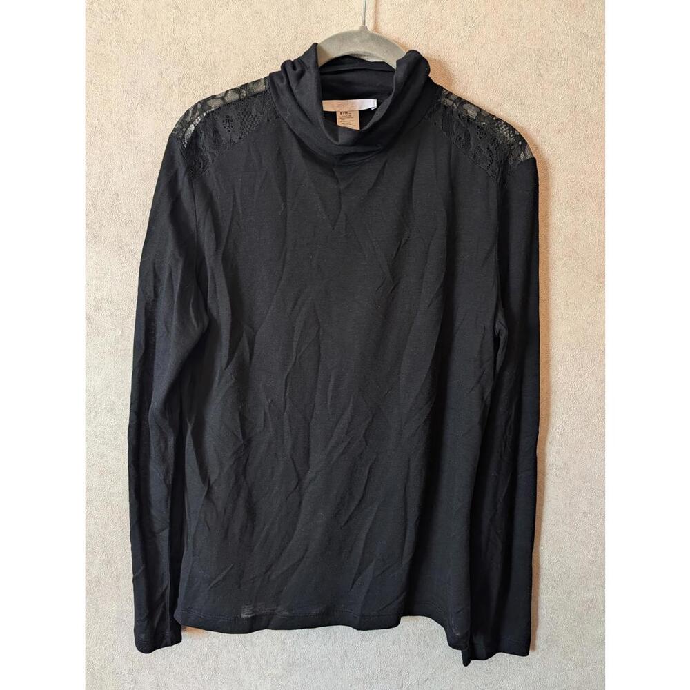 LES COPAINS black lace detail turtleneck thermal top sz 46/10